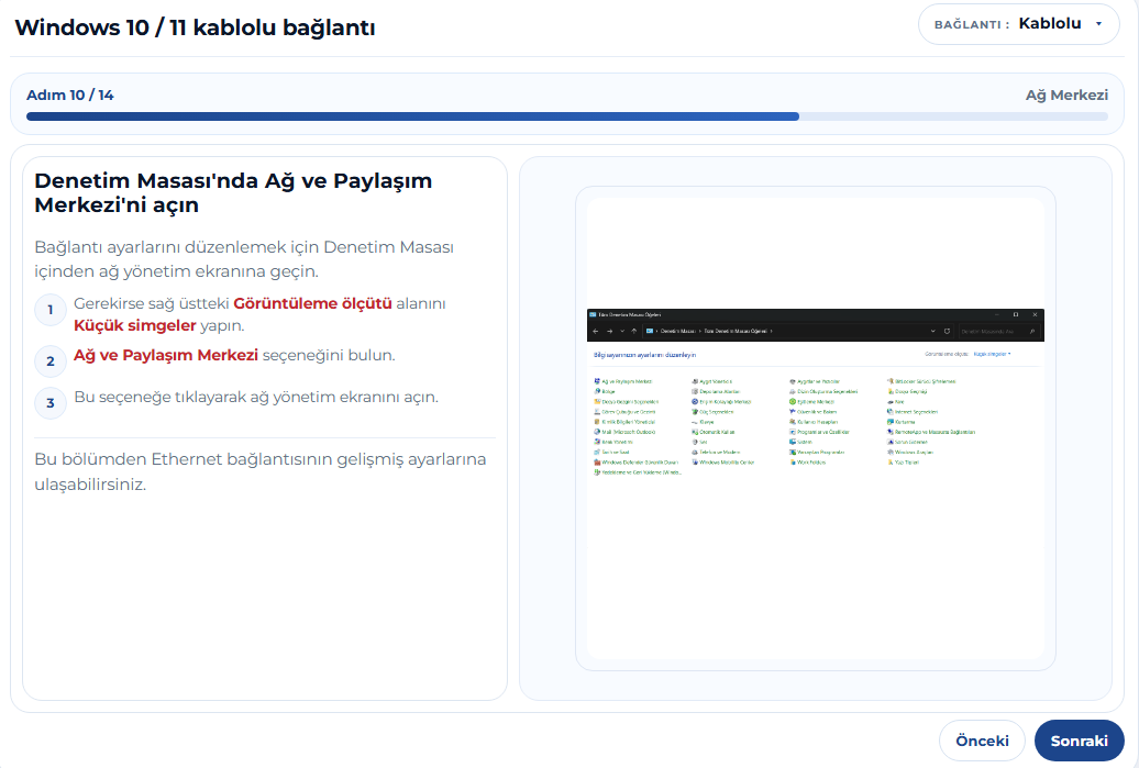 Ağ ve Paylaşım Merkezi Ekranı