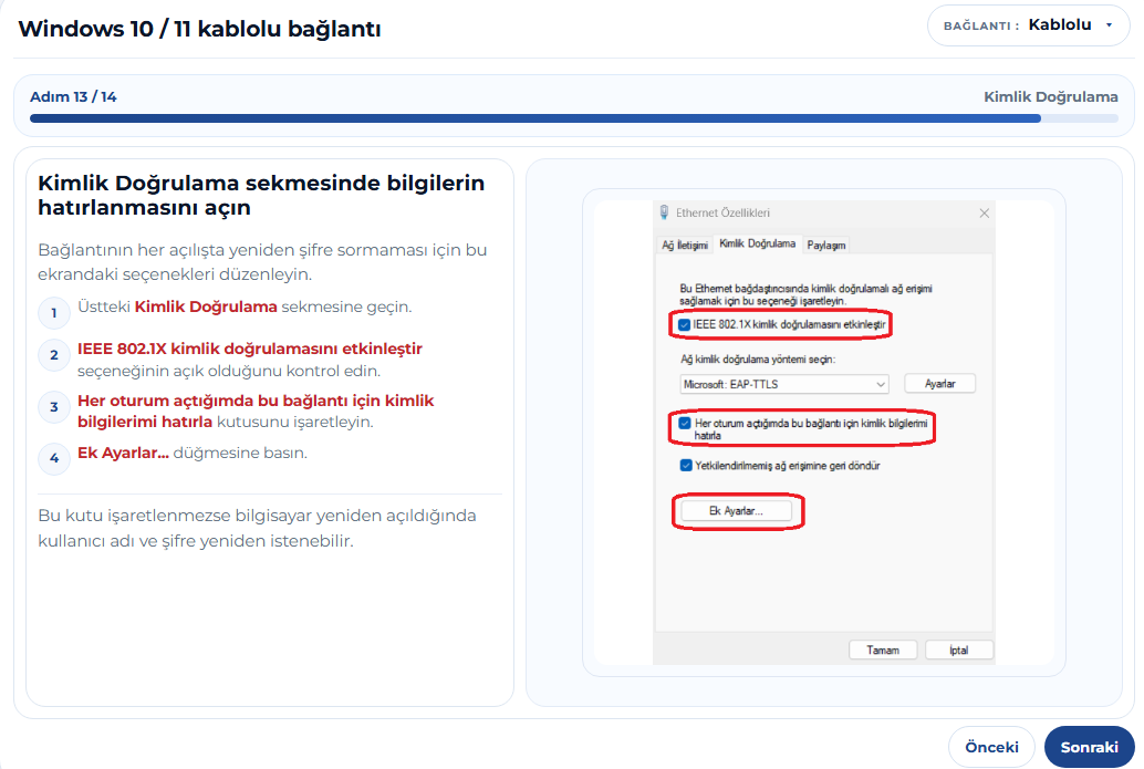 Kimlik Doğrulama ve Ek Ayarlar