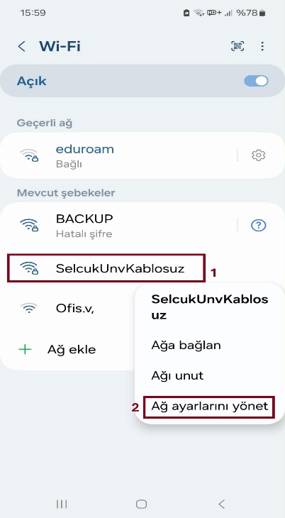 Android Wi-Fi Seçimi ve Ağ Ayarlarını Yönet