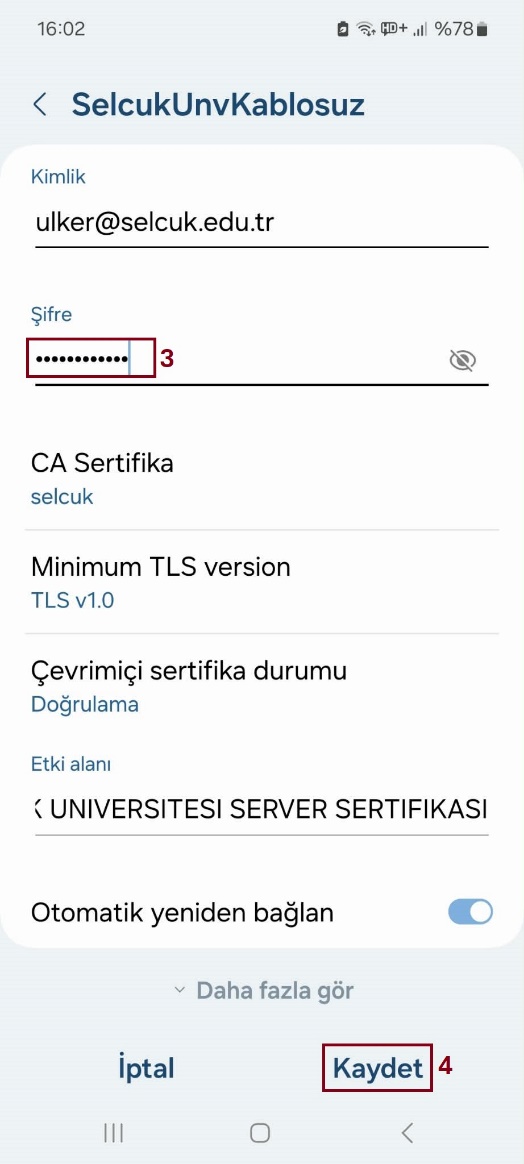 Android Şifre Girişi ve Kaydet